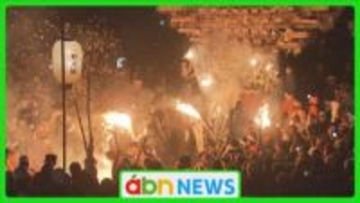 野沢温泉村で伝統の道祖神祭り 炎が舞う勇壮な攻防に観衆も喝采【長野】