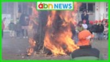 「ほんやり様」と呼ばれる伝統行事 無病息災を願い園児たちの手作りダルマが炎に包まれる【長野・飯田市】