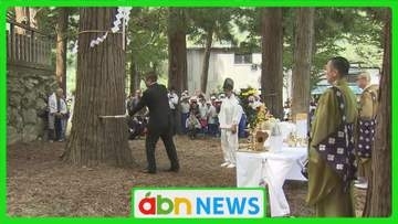 250年の時を経て…善光寺御開帳の回向柱となる杉の「斧入れ式」　地元で厳かに【長野市】