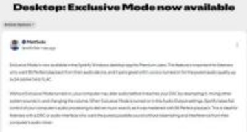 Spotify、Windows版アプリにビットパーフェクト出力の「専用モード」