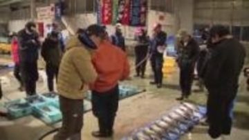 新湊漁港で初競り　威勢のいい掛け声響くなか競り人が次々とブリなど競り落とす