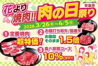 【安楽亭】「肉の日祭り」はファミリーカルビ＆ロースが"超特価"！食べ放題コースは10％オフに《4月5日まで》