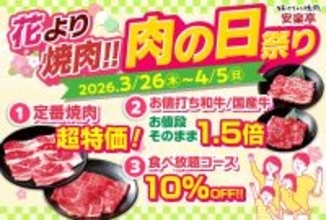 【安楽亭】「肉の日祭り」はファミリーカルビ＆ロースが"超特価"！食べ放題コースは10％オフに《4月5日まで》