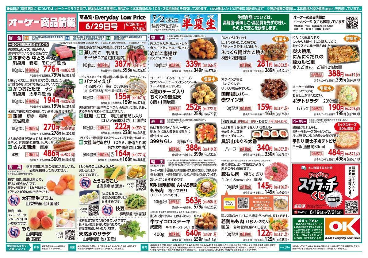 【オーケー最新チラシ】冷凍の浜松餃子やフライドポテトがお買い得！夏にぴったりの「生冷し中華」も特価に《7月5日まで》