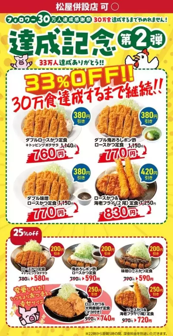 「「松のや」最大33％オフクーポンの一部メニューが変更！クーポン終了まで残り約5万食に。」の画像