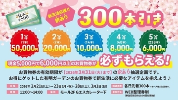 参加費5000円で6000円以上の買物券が必ずもらえる！有明ガーデンで福引きキャンペーン開催《2月21日から》