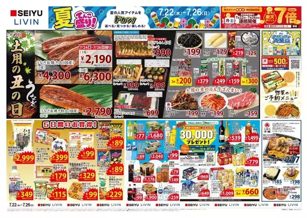 「【西友の最新チラシ】国産うなぎがお買い得！100円以下のお菓子や飲料もあるよ《7月26日まで》」の画像