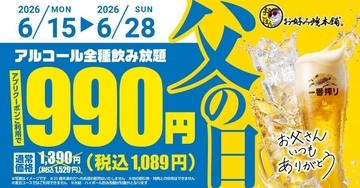 【お好み焼本舗】アルコール飲み放題が1089円に！アプリ会員限定で「父の日キャンペーン」クーポン配信中《6月28日まで》