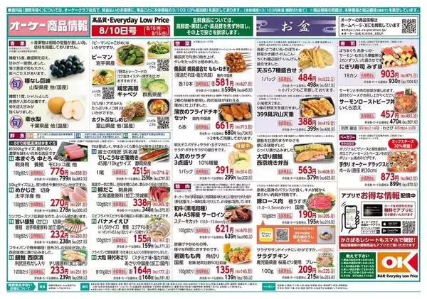 【オーケー最新チラシ】ハンバーグ・シュウマイ・から揚げなど、お盆休みのランチにも大活躍の冷食がお得に！《8月16日まで》