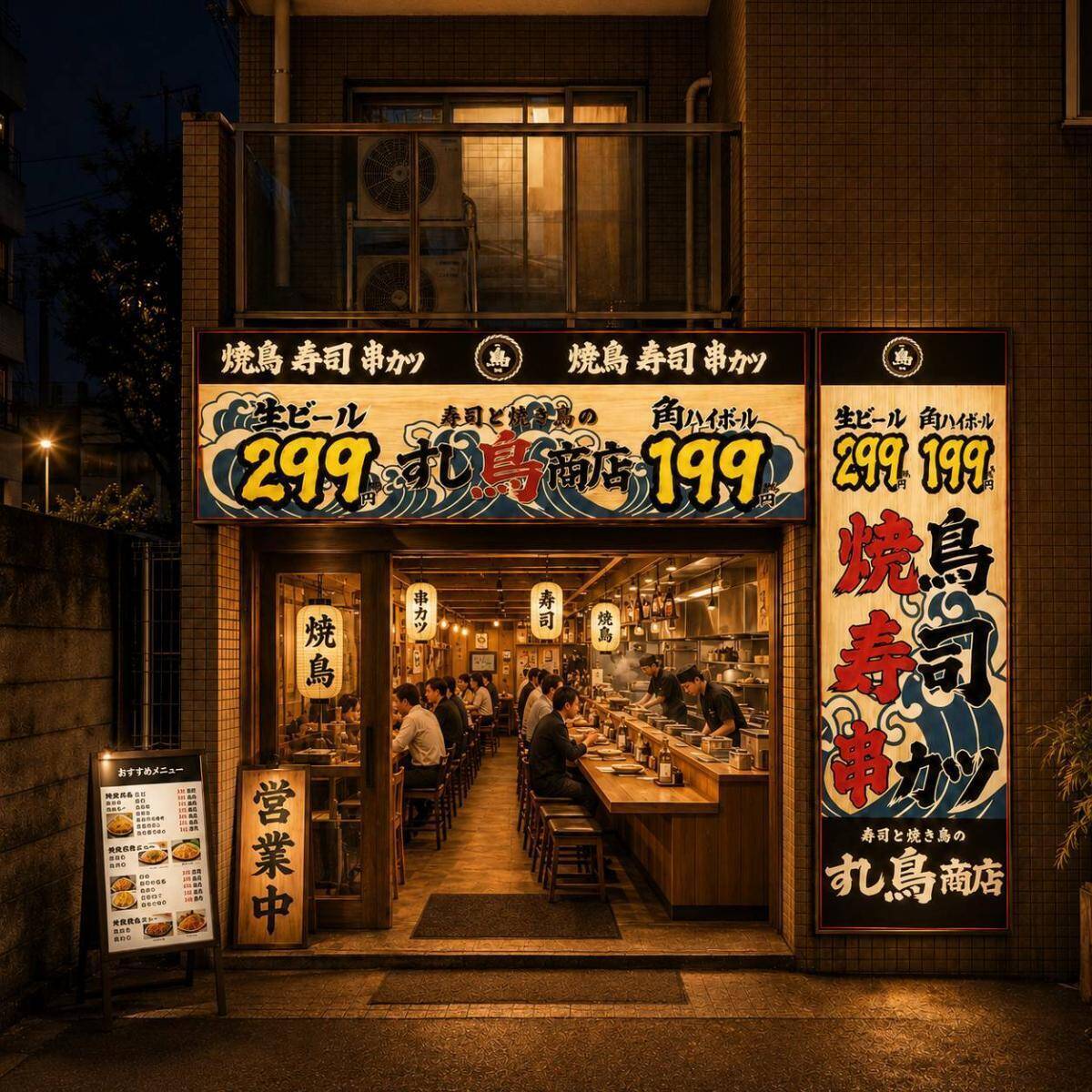 オープン記念で生ビールと角ハイボールが99円！「すし鳥商店 北千住店」のお得なキャンペーンは8月9日まで。