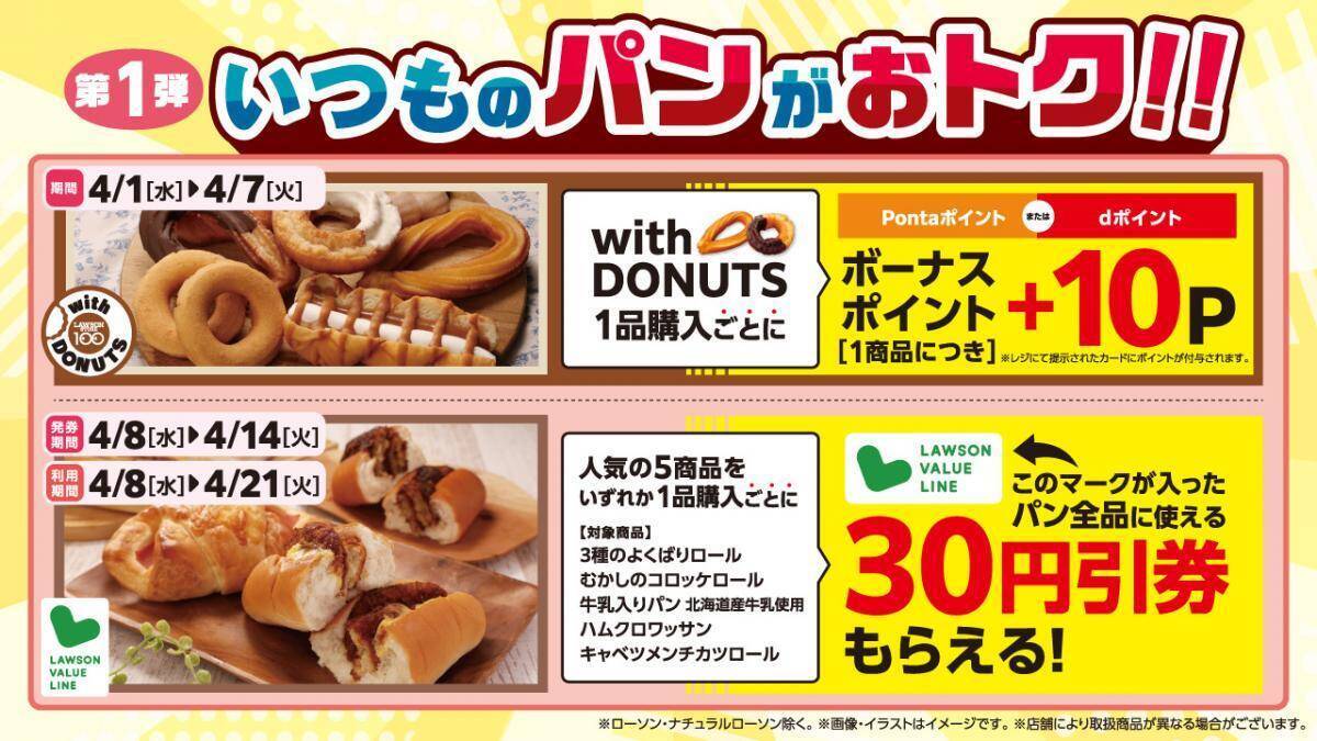 【ローソンストア100】4月はずーっと"主食"がおトク！前半はパン、後半はごはんの2弾構成