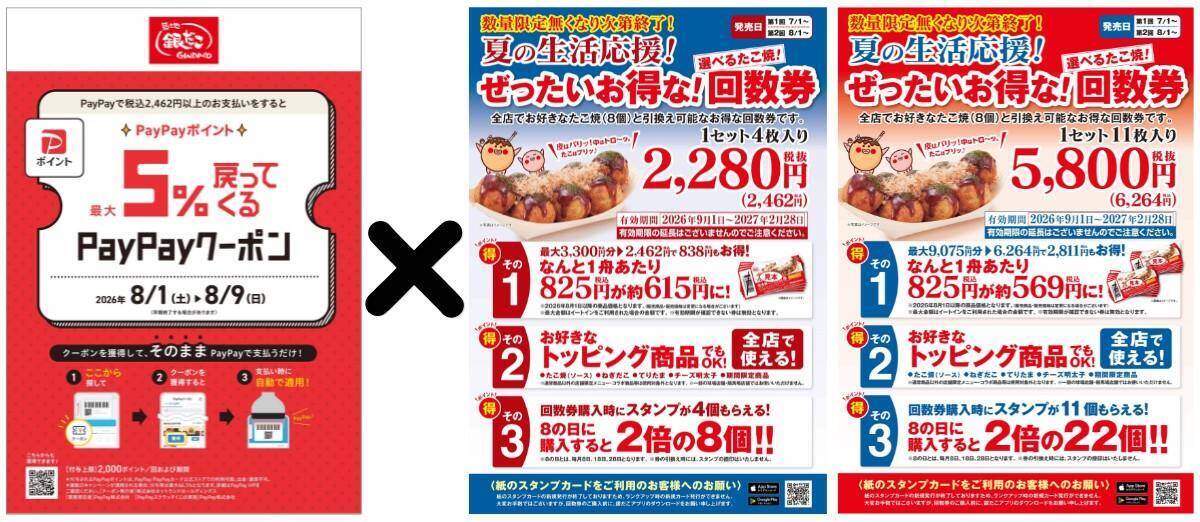 【築地銀だこ】"ぜったいお得"な夏の回数券を数量限定で販売！8月8日はスタンプ3倍＆PayPayクーポンでさらにお得♡