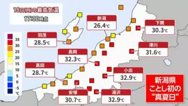 あすも上がる！11地点で今年初の『真夏日』熱中症対策を万全に!! 新潟県