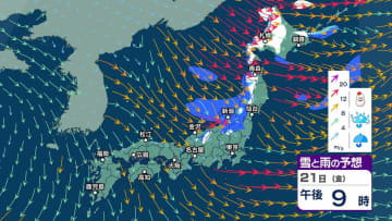雷を伴い強い雨が降る所も　北日本～西日本で落雷や急な強い雨などに注意　21日は北日本中心に雪の所も【3時間ごとの雨雪と風のシミュレーション・20日正午更新】