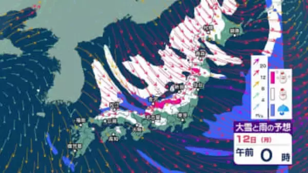 【 今後の雪は？ 】日本海側を中心に大荒れ・大雪に　12日夕方までに東北80cm 北陸・東海で70cm 関東甲信60cm予想【16日までの雪と風のシミュレーション・11日午後9時更新】