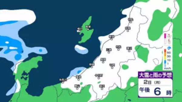 【3日午前6時までの雪シミュレーション】2日朝までの12時間に中越山沿いで最大40cm 平野で30cmなど予想　新潟県内はあす2日も雪や雨が続く見込み（1日午後9時更新）