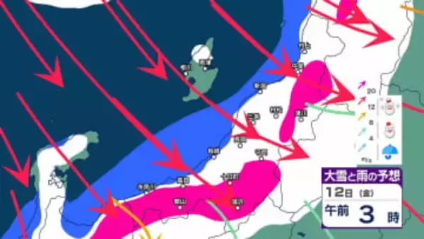 新潟県内はあす12日(金)にかけて荒れた天気に 強風・高波に注意・警戒　冬型の気圧配置強まり12日は広い範囲で雪に【今後の雪と風のシミュレーション・11日正午更新】