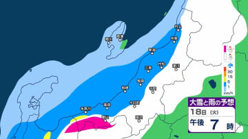 【気象情報】あす19日は山沿いで『雪』平地では上越を中心に『大雨』になるところも【3時間ごとの雨と雪のシミュレーション・18日午後6時更新】新潟県