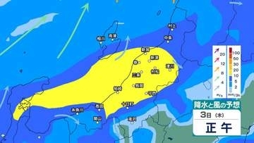 【 新潟の雨 】雷を伴った激しい雨や非常に激しい雨のおそれ　3日明け方～4日午前中にかけ土砂災害や浸水などに注意・警戒【2日午後9時現在】