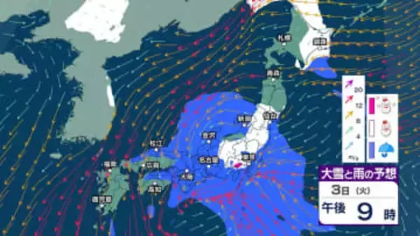 【今後の雨と雪は？】関東甲信や東北太平洋側で大雪となる所も　関東南部の平地でも24時間降雪量1cm予想　週末も全雨風強まる？【3時間ごとの雨雪シミュレーション・2日午後10時更新】
