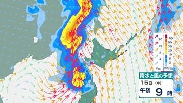 【台風情報】「台風9号(バービー)」が温帯低気圧に　15日夜～16日にかけて北日本を通過…非常に激しい雨となるおそれ　今後の雨風シミュレーション【気象庁15日発表】