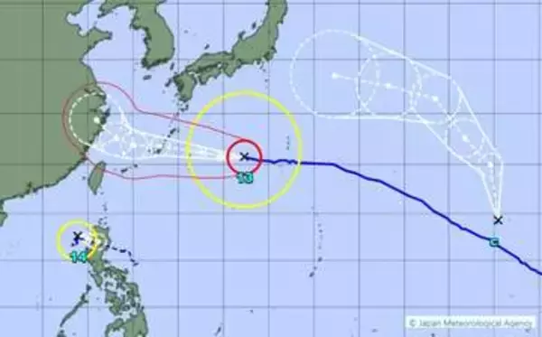 【トリプル台風へ…】大型で非常に強い台風13号(ドルフィン)は西進中…沖縄直撃後、進路北寄りに　台風14号(クジラ)・熱帯低気圧cの動きは？日本への影響は？　今後の進路予想・雨風シミュレーション【5日15時45分発表】今後の台風情報に注意
