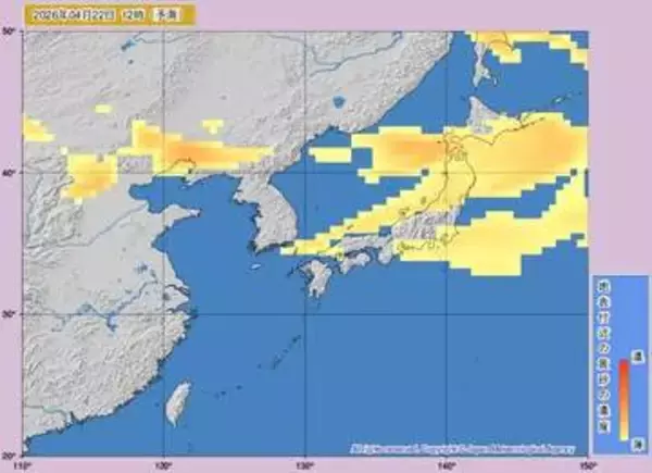 【黄砂情報】22日(火)も日本列島に「黄砂」飛来…いつどこに飛んでくる？気象庁の黄砂解析予測図【25日(土)にかけての黄砂飛来シミュレーション】