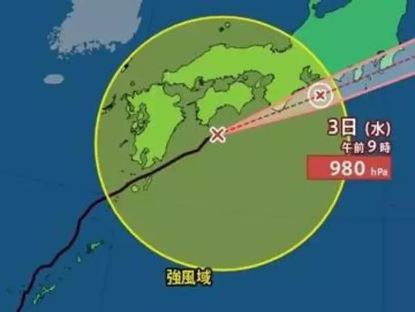 【台風情報】「台風6号(チャンミー)」中心気圧980hPa・最大瞬間風速35m/s　3日に西日本・東日本にかなり接近　高知県中部、高知県西部、徳島県北部に「線状降水帯直前予測」も　1時間ごとの雨風シミュレーション【気象庁2日22時45分発表】
