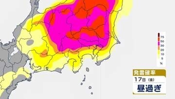 【東京首都圏】大気の状態不安定…関東甲信でゲリラ雷雨か　警報級となる可能性も　今後の雨風シミュレーション・発雷確率シミュレーション【気象庁16日発表】東京・神奈川・千葉・埼玉・茨城・栃木・群馬・山梨・長野