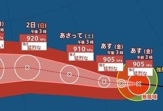 【台風情報】猛烈な台風13号（ドルフィン）西北西に進む…最大瞬間風速85m/s・中心気圧905hPaまで発達見込み　九州に影響が出る可能性も…進路予想・今後の雨風シミュレーション【気象庁30日15時45分発表】