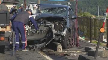 国道でミキサー車と乗用車が正面衝突…「乗用車を避けようとしたミキサー車が道路から転落した」　神奈川県横浜市の男性(70)が運転するレンタカーが対向車線にはみ出したか　男性は死亡、同乗の妻(68)が大けが　ミキサー車運転の女性(55)は一時車内に閉じ込められる