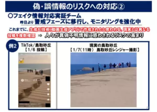 「鳥取砂丘が地割れ」「公園が池のように液状化」　地震被害の“デマ投稿”　SNSで複数確認　「震度５強」観測の鳥取県が注意喚起　フェイク動画出回る