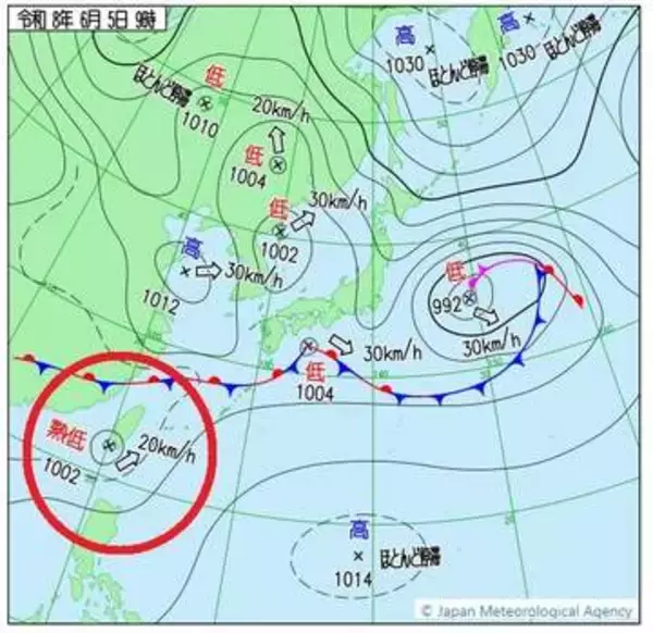 【台風のたまご】熱帯低気圧は台風6号に似た進路で日本に接近か…1時間に20キロの速さで北東へ　一時「台風」になる可能性も　各地で警報級大雨のおそれ　6月10日(水)にかけての雨風シミュレーション【気象庁5日発表・週間天気予報】