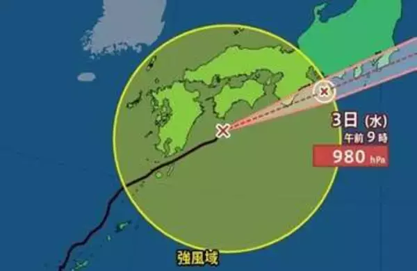 【台風情報】「台風6号(チャンミー)」　中心気圧980hPa・最大瞬間風速35m/s　3日に西日本・東日本にかなり接近　1時間ごとの雨風シミュレーション【気象庁2日21時45分発表】