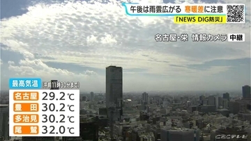 各地で観測史上最も遅い“真夏日”に 名古屋･豊田･尾鷲などで30℃超 愛知･岐阜･三重の天気予報（10/21 昼）