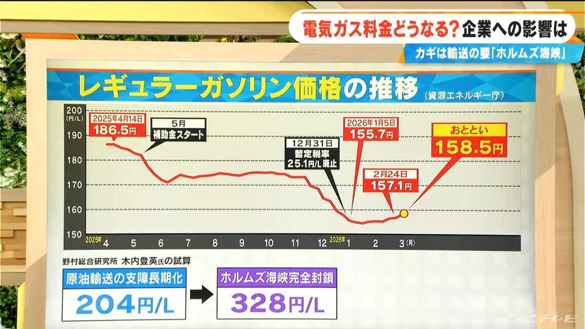 緊迫するイラン情勢 東海地方の企業への影響は？ 電気・ガス料金はどうなる？ホルムズ海峡完全閉鎖でガソリン1リットル300円超の試算も【大石邦彦解説】