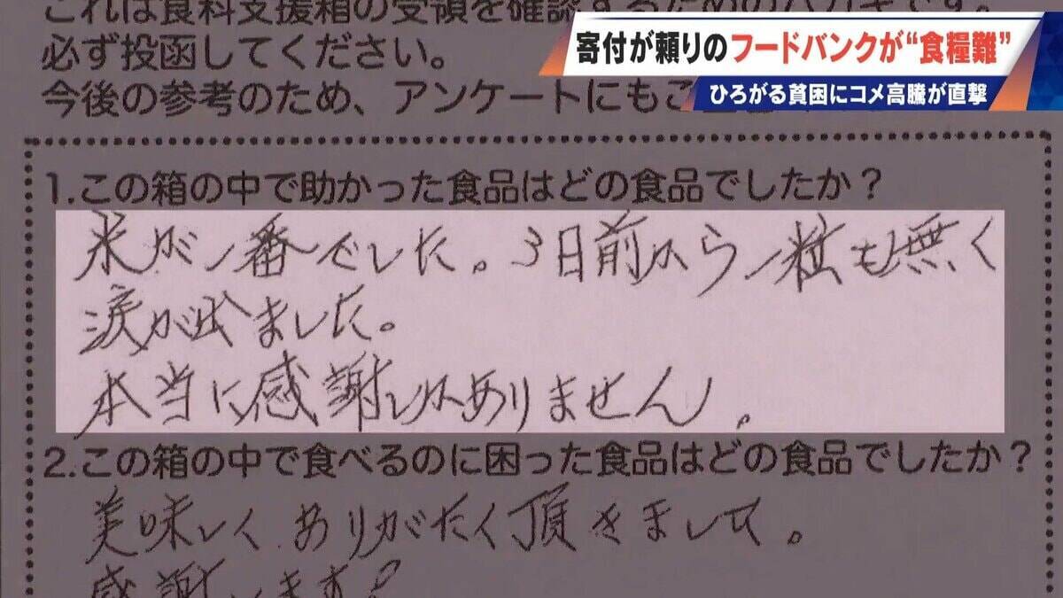 ｢3日前から米が一粒もなくなって…｣ 寄付が頼りのフードバング 物資は年々減り3割減… 広がる貧困を米高騰が直撃