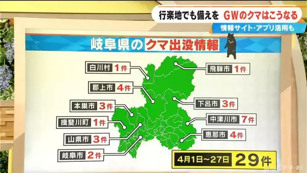 「｢6月以降は繁殖相手を求めて活動活発に｣ 冬眠明けで食欲旺盛のクマ 観光や帰省の際は要注意！愛知･岐阜･三重はどこに出没？対策アプリも」の画像