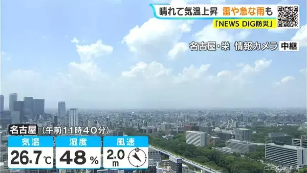 東海地方は広く晴れるも雷や急な雨に注意 予想最高気温は名古屋･岐阜で30℃ 愛知･岐阜･三重の天気予報（6/12 昼）