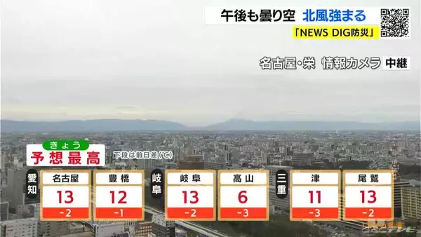 「週末は広く晴れ過ごしやすい陽気に 水曜日以降はすっきりしない天気 きょうの予想最高気温は名古屋･岐阜13℃ 愛知･岐阜･三重の天気予報（3/13 昼）」の画像