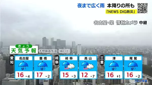 「2週間ぶりの“まとまった雨” 沿岸部中心に雨脚の強まる所も あす、あさっては晴れて4月中旬並みの陽気に 愛知･岐阜･三重の天気予報（2/25 昼）」の画像