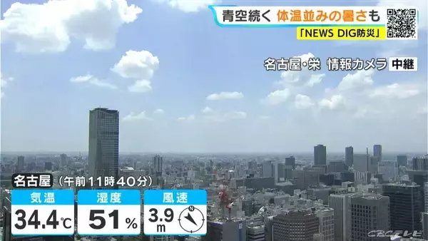 予想最高気温は名古屋･岐阜で37℃ 津36℃ 飛騨地方では夕方以降に所々で雨 愛知･岐阜･三重の天気予報（7/16 昼）