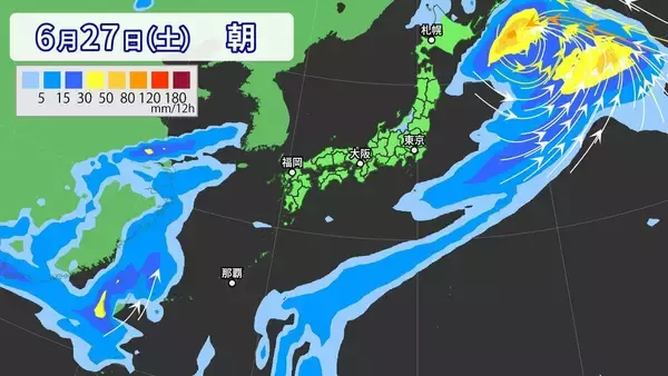「【台風情報】台風7号｢メーカラー｣ 非常に強い勢力まで発達 梅雨前線を刺激し“大雨”おそれ？ルートは？進路予想・雨･風シミュレーション」の画像