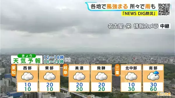 「東海地方は所々で雨 予想最高気温は名古屋･津で26℃ 岐阜29℃ 愛知･岐阜･三重の天気予報（6/4 昼）」の画像