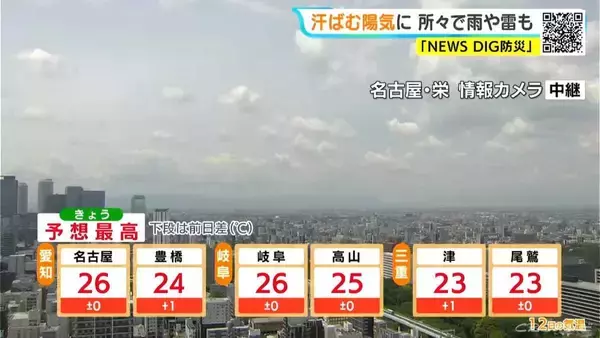 「東海地方は広く晴れるも所々で雨 雷や急な強い雨に注意 予想最高気温は名古屋･岐阜で26℃ 愛知･岐阜･三重の天気予報（5/12 昼）」の画像