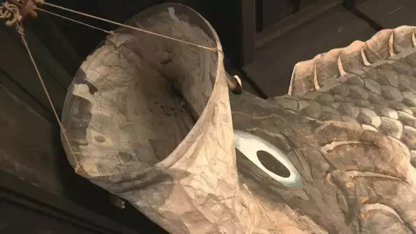 「全長9.5メートル 和紙で作った｢巨大こいのぼり｣ 伝統工芸“山中和紙” 目つきやうろこは独特の風合いが 岐阜･高山市｢飛騨の里｣」の画像