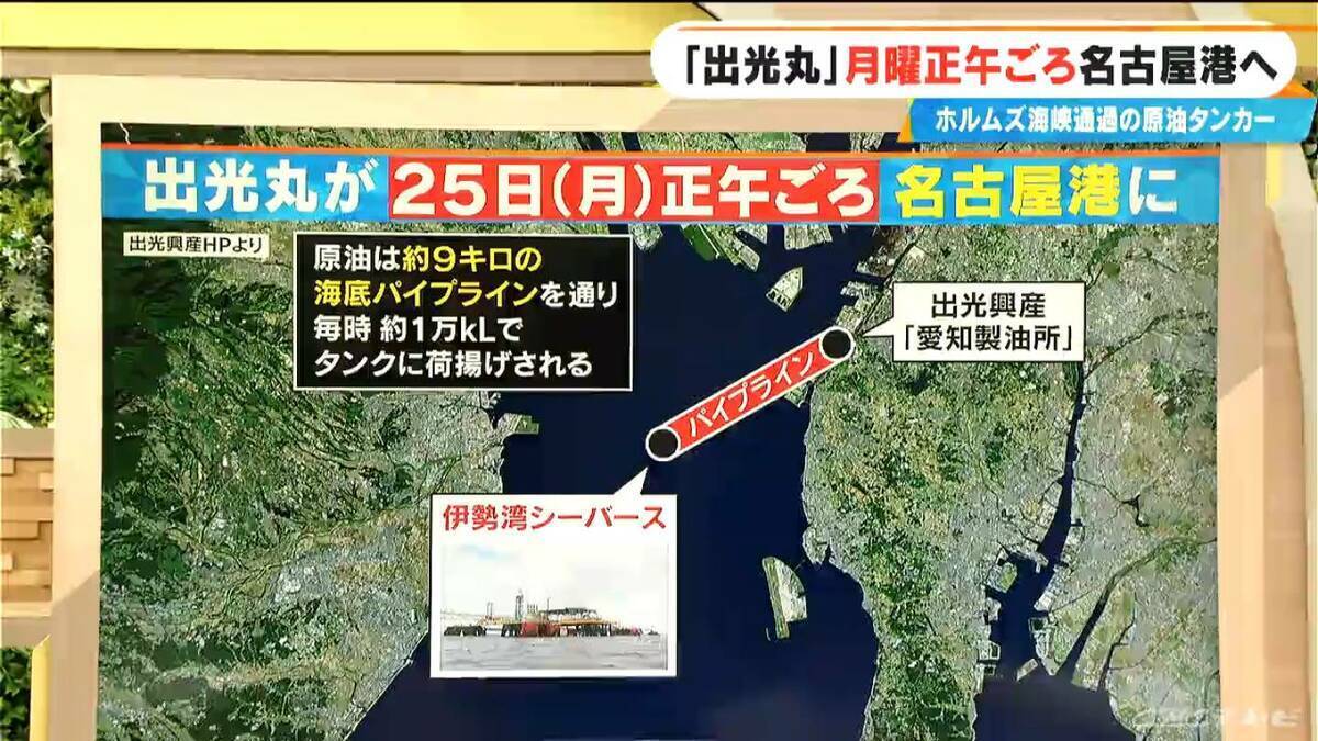 ホルムズ海峡を通過した原油タンカー｢出光丸｣ 5月25日(月)正午頃に名古屋港へ 消費者にはどのくらいで届く？
