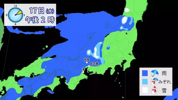「東海3県はあさって午後から各地で雨･雪予想 きょうの予想最高気温は名古屋･豊橋･津で12℃ 北風の冷たい1日に 愛知･岐阜･三重の天気予報（12/15 昼）」の画像