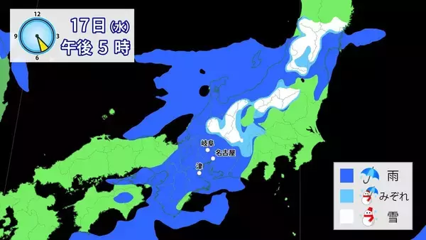 「東海3県はあさって午後から各地で雨･雪予想 きょうの予想最高気温は名古屋･豊橋･津で12℃ 北風の冷たい1日に 愛知･岐阜･三重の天気予報（12/15 昼）」の画像