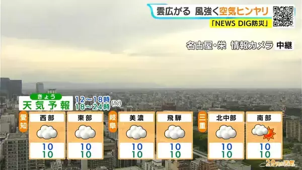 「東海地方 あすは天気下り坂 金曜日にかけて雨予想… きょうは風強く空気ヒンヤリ 愛知･岐阜･三重の天気予報（4/29 昼）」の画像